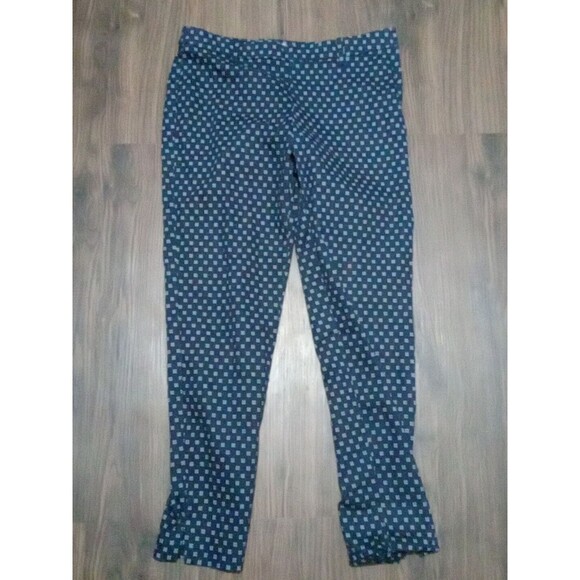 H&m Pants Womens Size 6 Navy Blue Print Stretch Cropped Side Closure - Picture 1 of 11